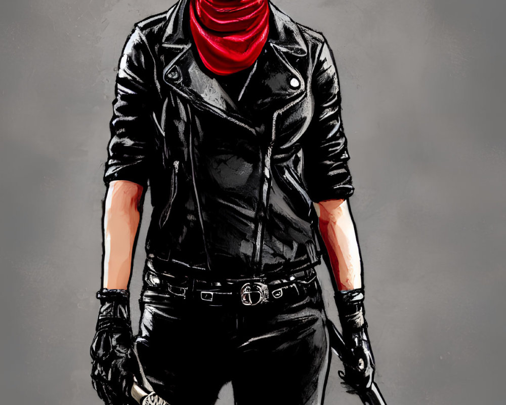 Character with blue-black hair in leather jacket and red scarf holding scythe weapon