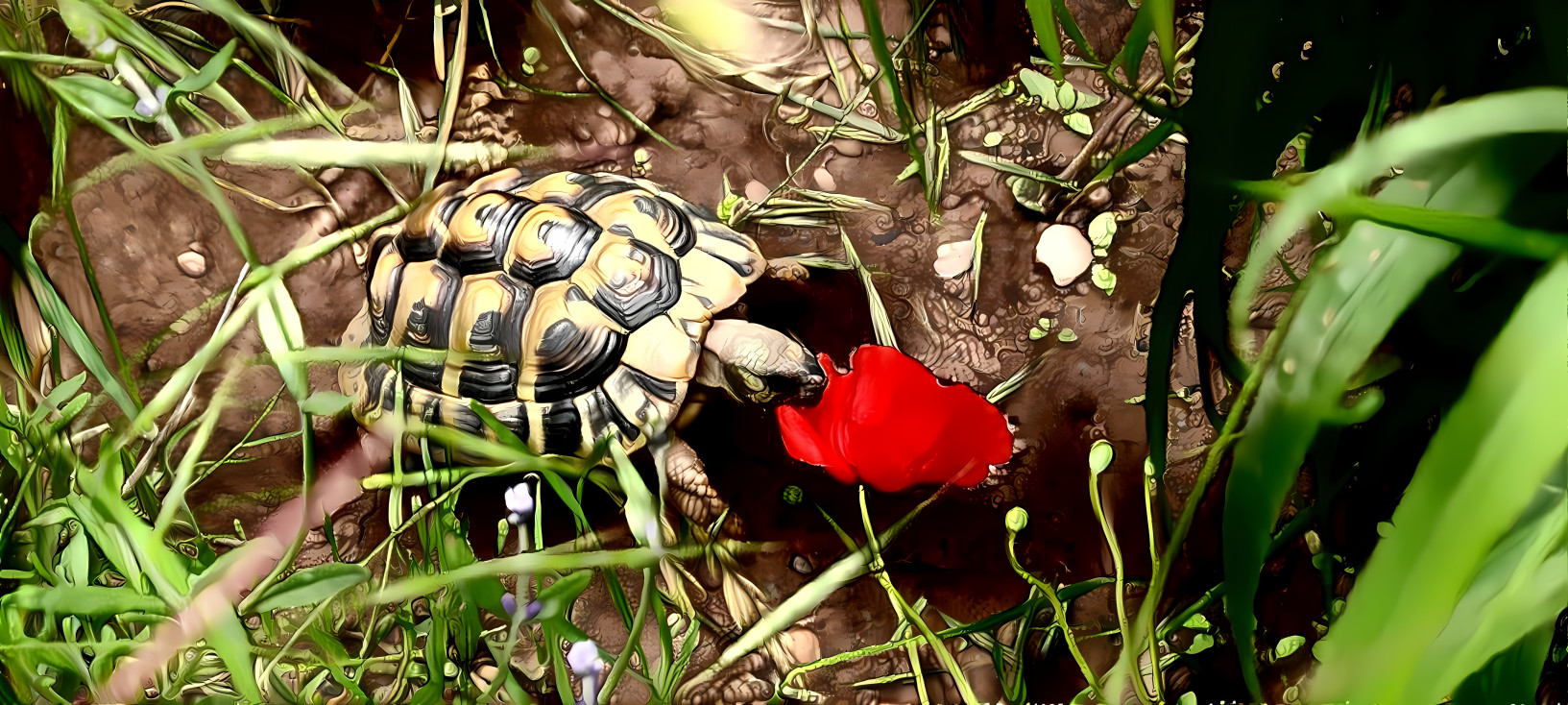 Tortoise eating Flower