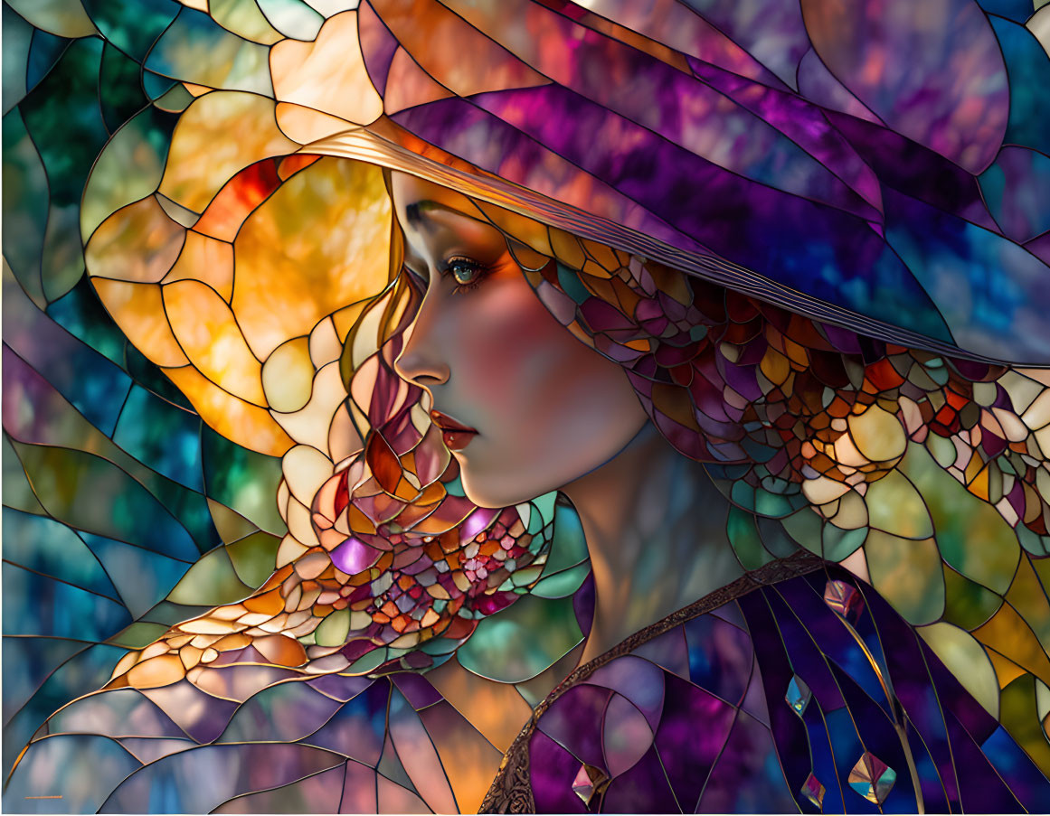 Stained glass patchwork of a woman