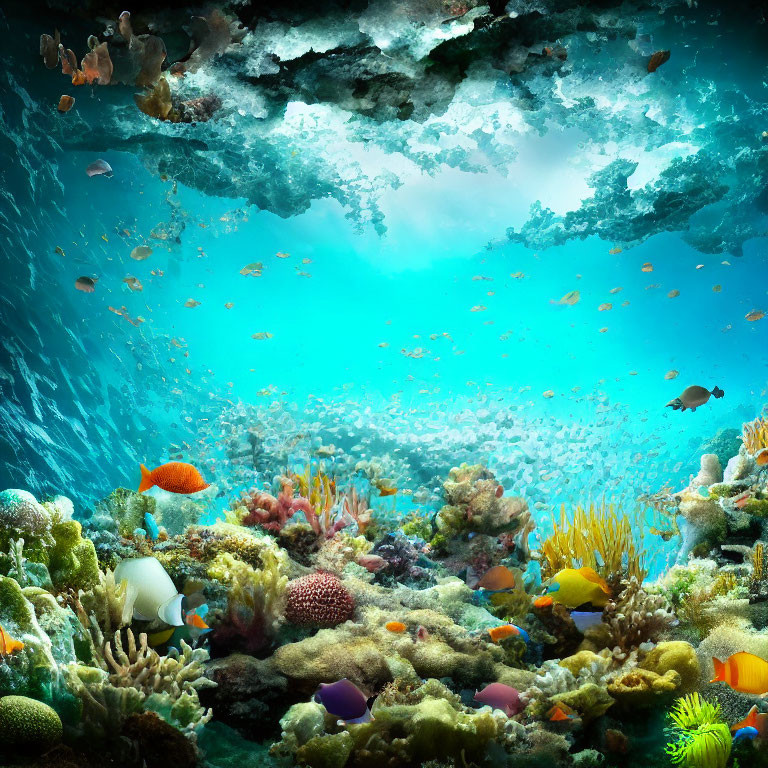 Colorful Coral Reef Teeming with Marine Life