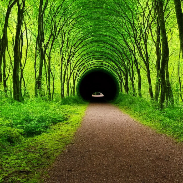 Lush Green Trees Forming Verdant Tunnel in Forest