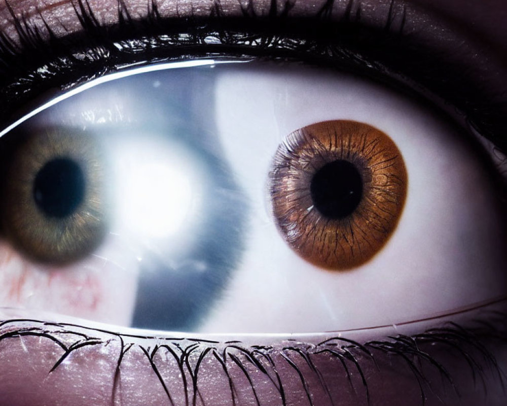 Detailed image of brown human eye with highlighted eyelashes