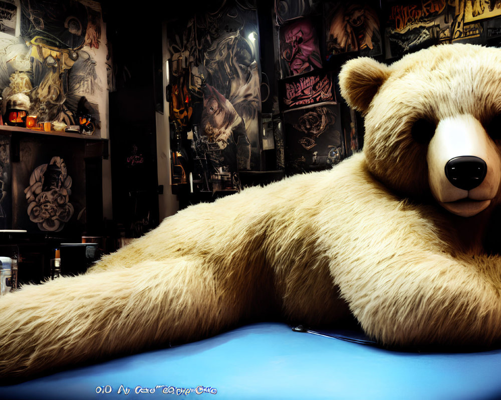 Plush Teddy Bear Surrounded by Graffiti Art and Items