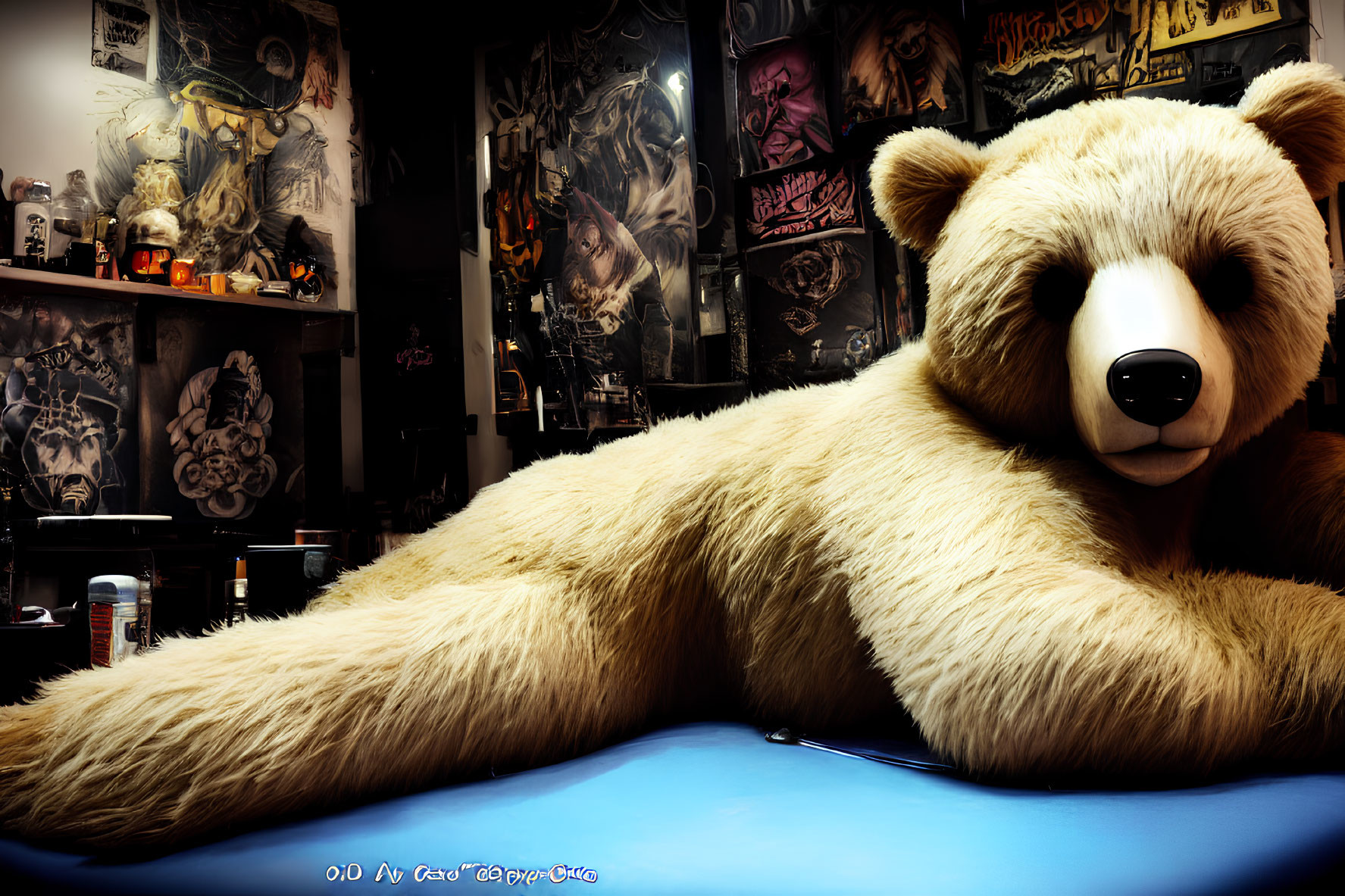 Plush Teddy Bear Surrounded by Graffiti Art and Items