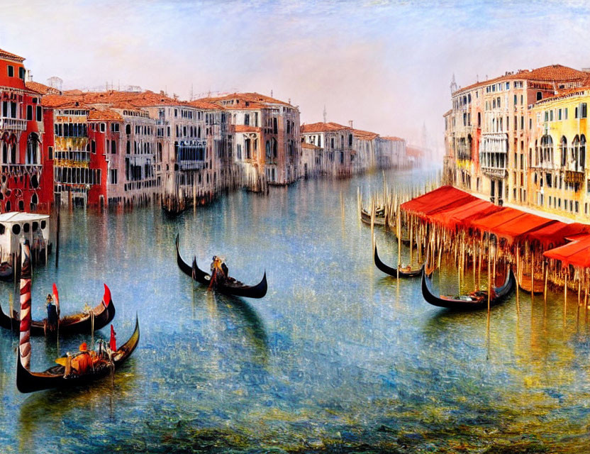Historic buildings and gondolas in Venice canal