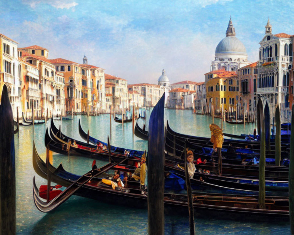 Historical Venetian buildings and Santa Maria della Salute Basilica along Grand Canal