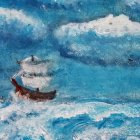 Tall Ships Sailing in Stormy Ocean Scene