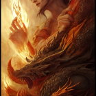 Multi-headed dragon with sharp horns against fiery sky