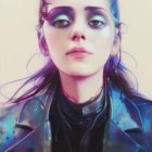 Woman in Colorful Leather Jacket with Striking Make-up and Sunglasses in Dreamy Setting