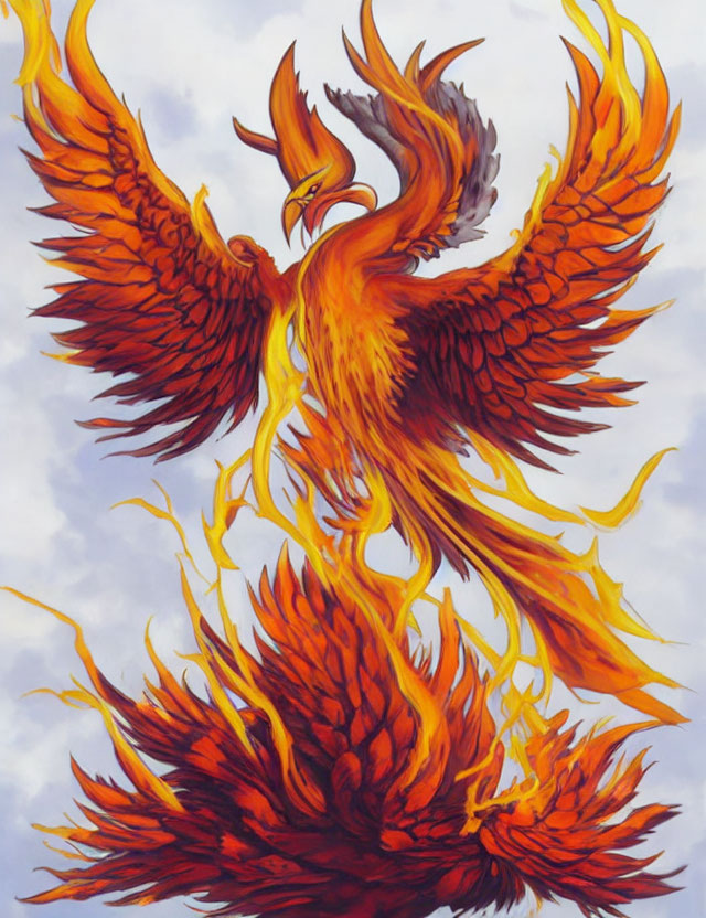 Majestic Phoenix Illustration in Fiery Reds and Oranges