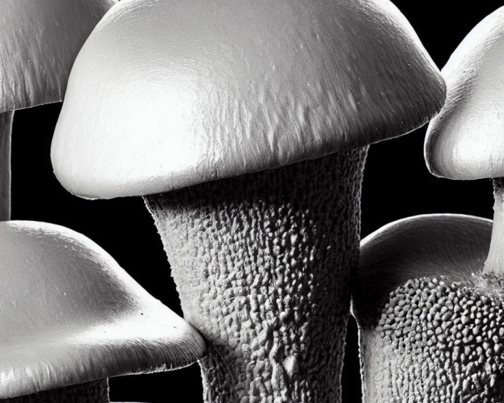 Detailed Textures of Mushrooms on Dark Background