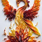 Fiery Phoenix Illustration with Blazing Wings and Tail Feathers