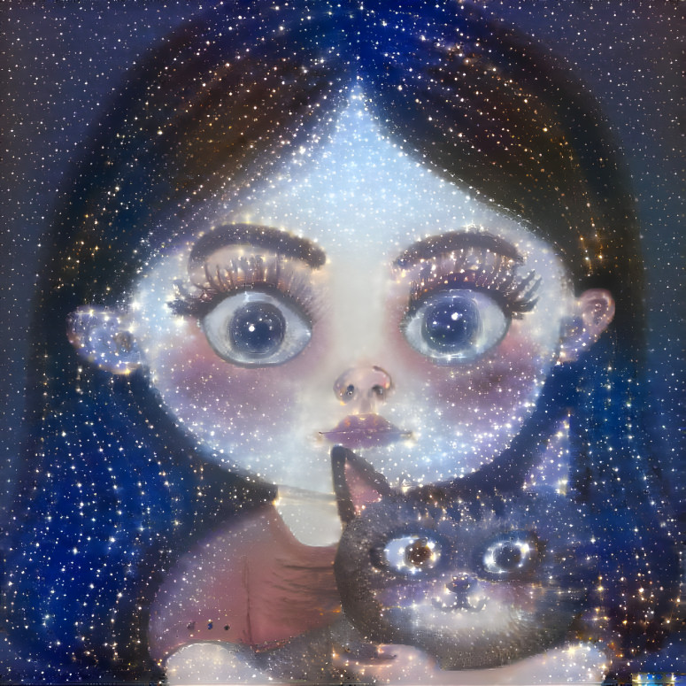 DALL-E girl with cat with star field deep style