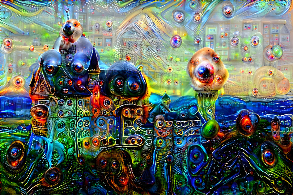 Psychedelic Neuschwanstein with dogs