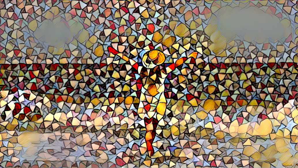 Stained glass woman on beach