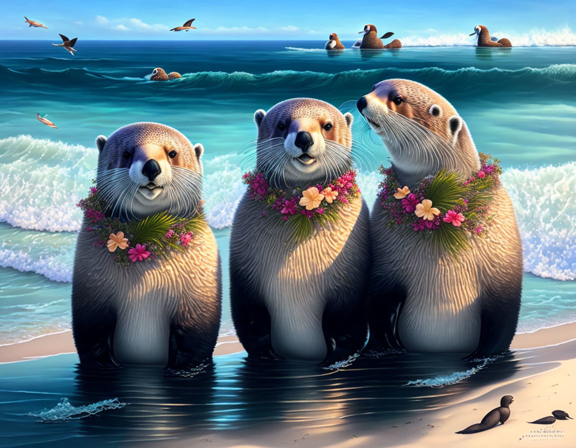 Otters in the Surf