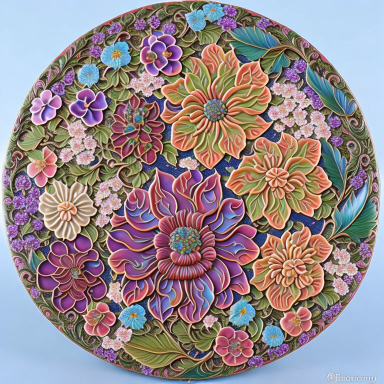Colorful 3D Floral Pattern on Ornate Circular Background