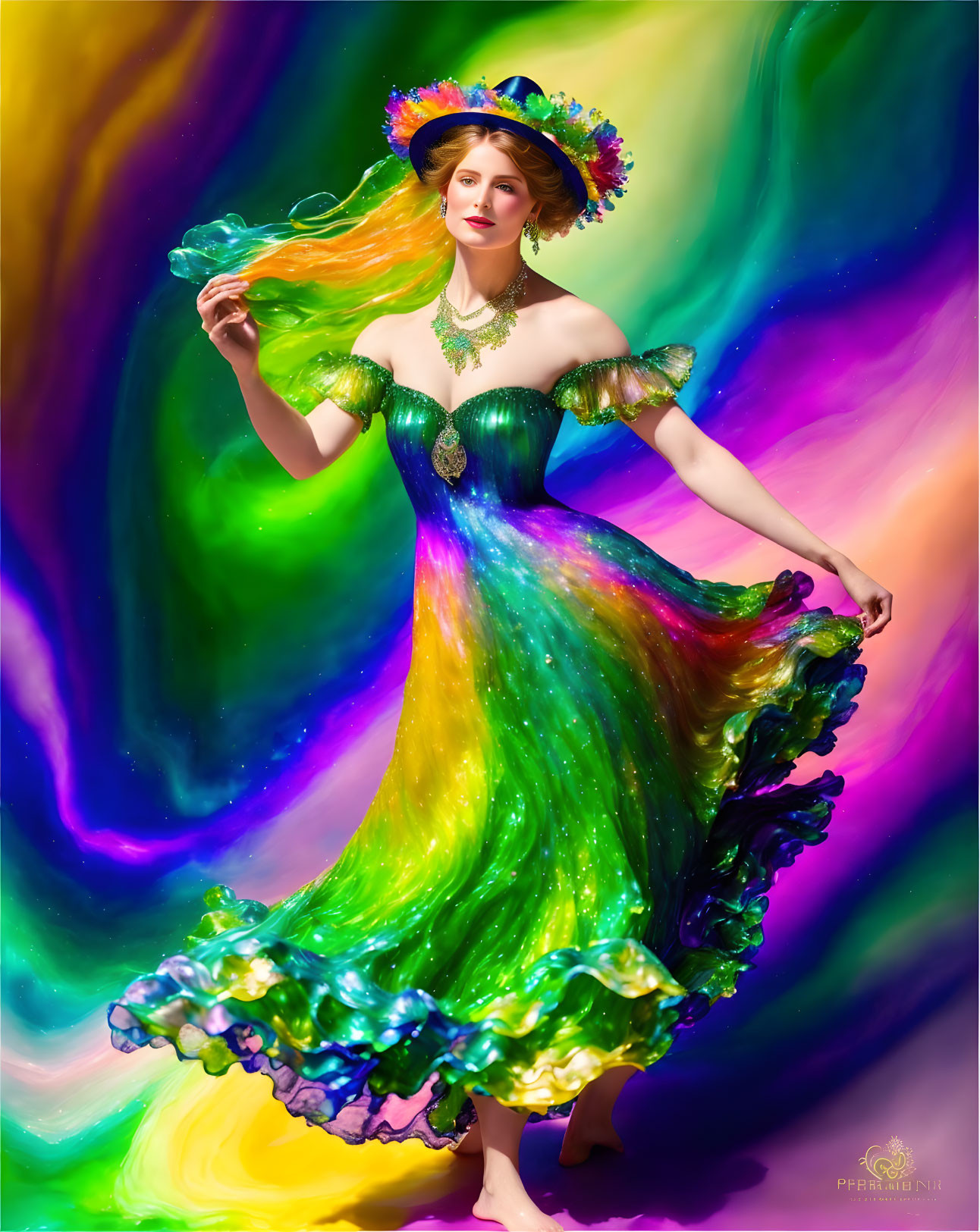 Woman in colorful dress