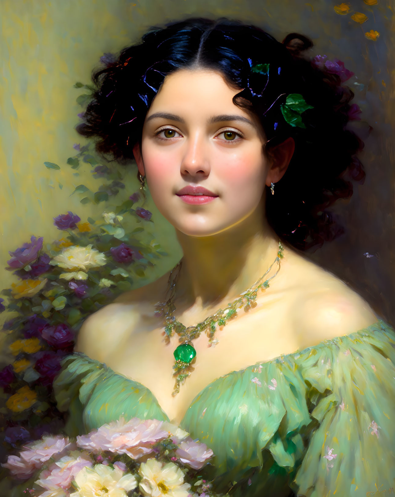 Woman with emerald pendant