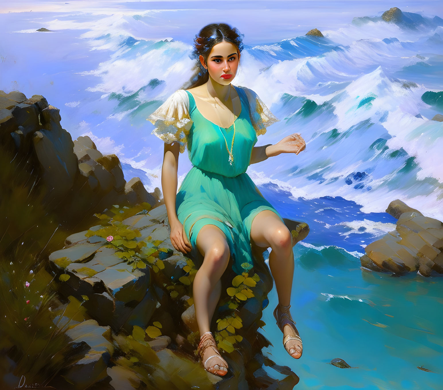 Woman on a rock by the sea