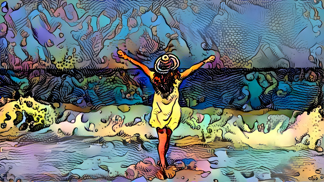 cartoon style of woman in waves