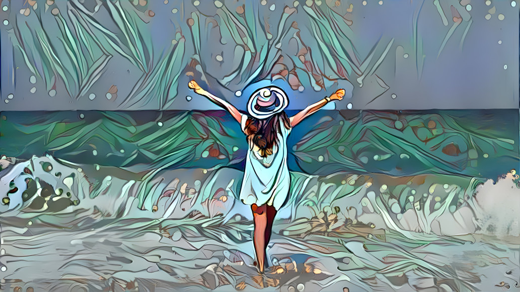 Woman in waves using mandala with ocean palette