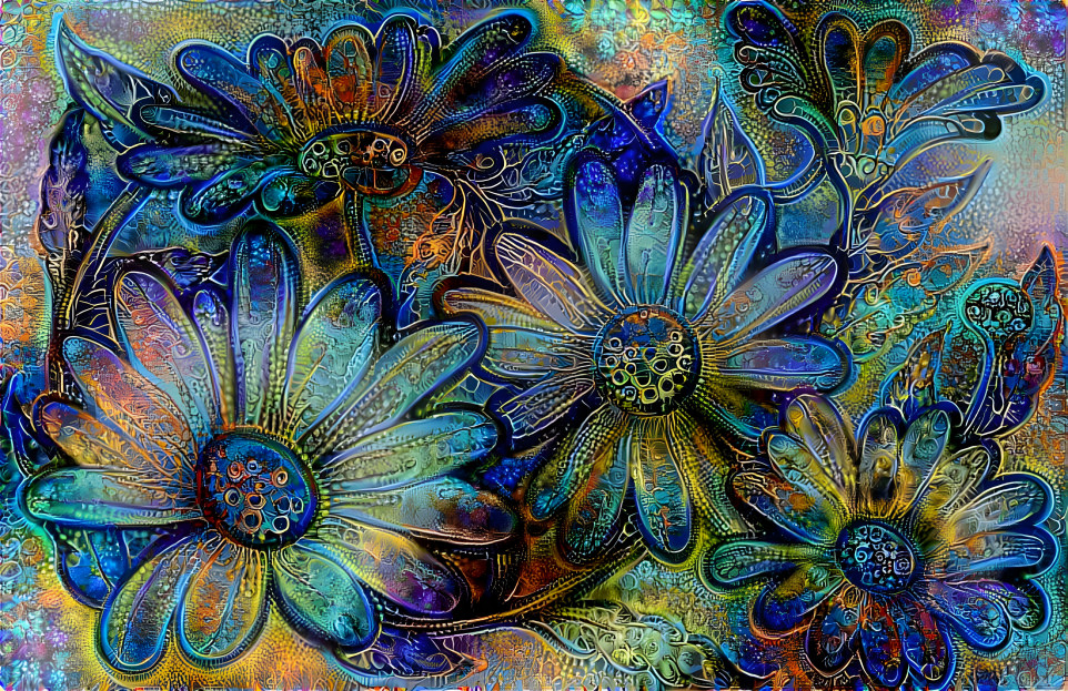 daisies with colorful deep style