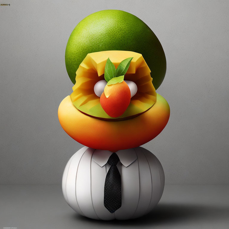 Fruit and Vegetable Character with Tie on Plain Background