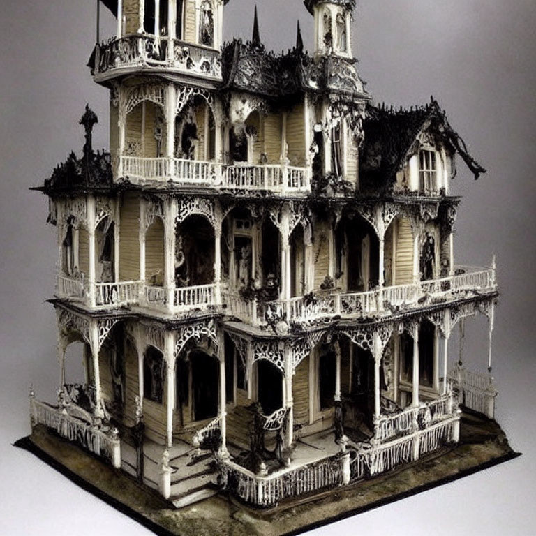 Detailed Victorian Mansion Model with Gothic Design Elements