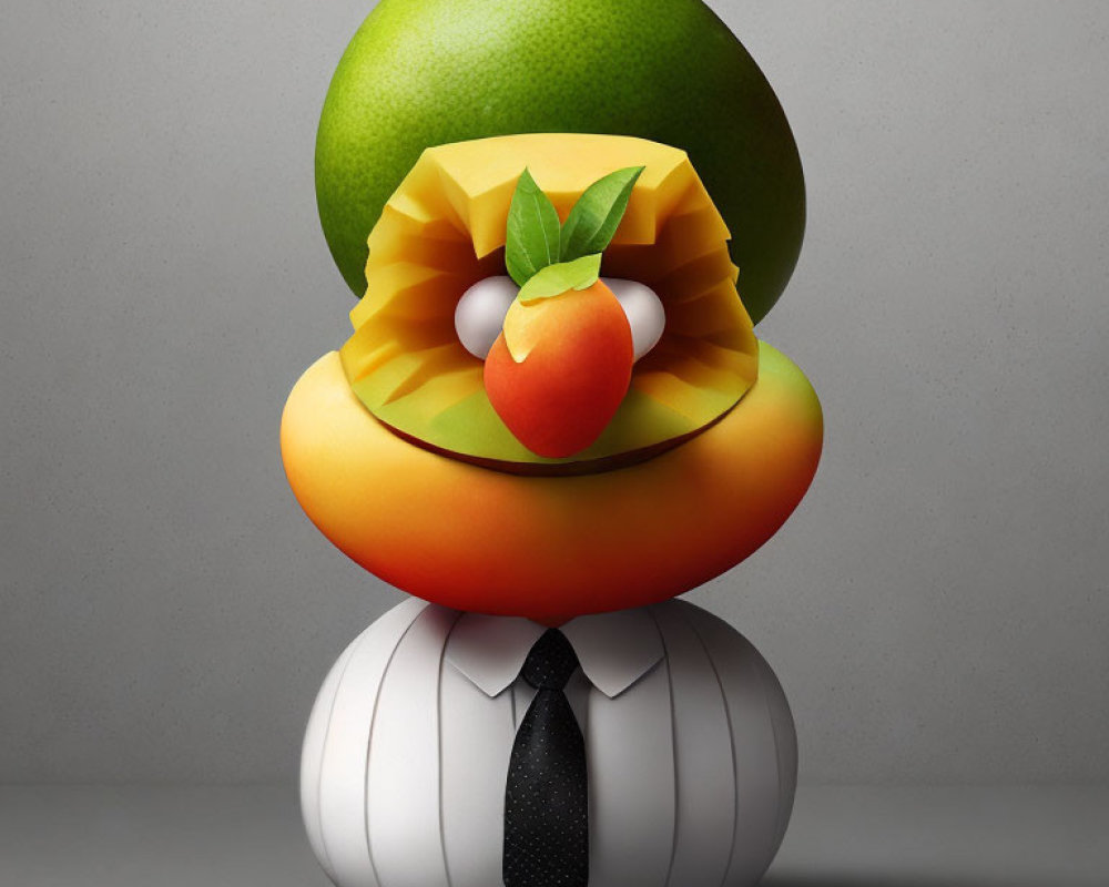 Fruit and Vegetable Character with Tie on Plain Background