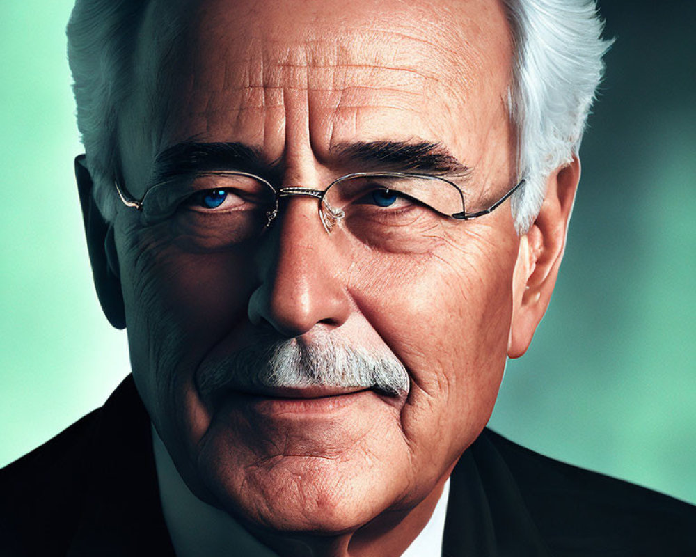 Elderly man with white hair, mustache, beard, glasses, and suit portrait