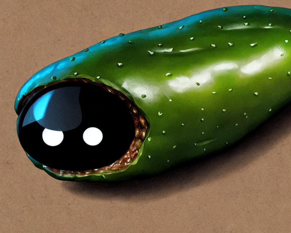 Whimsical green jalapeño pepper illustration on textured brown background