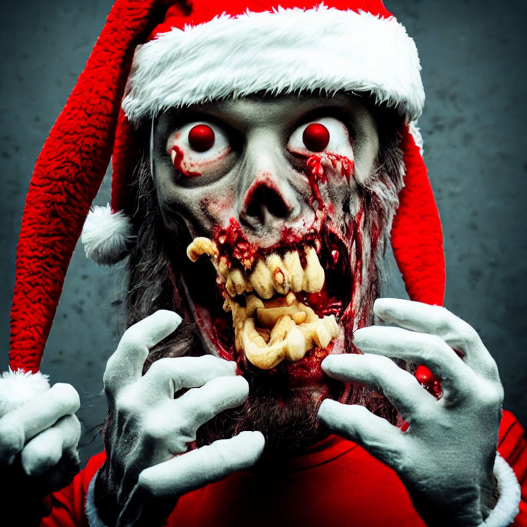 Creepy Santa Hat Figure with Gory, Zombie-Like Face