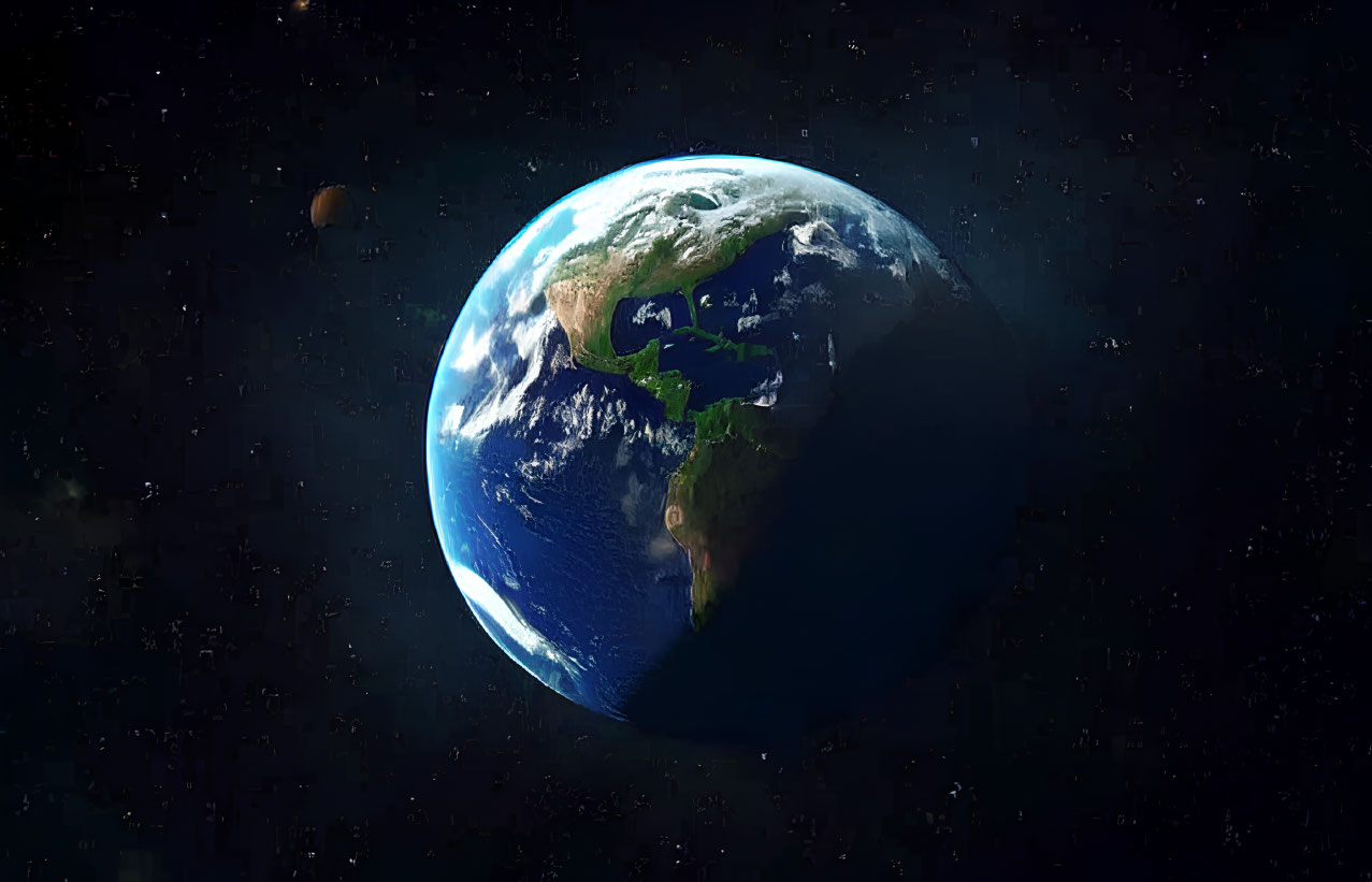 Realistic Earth from Space with Sunlight and Stars