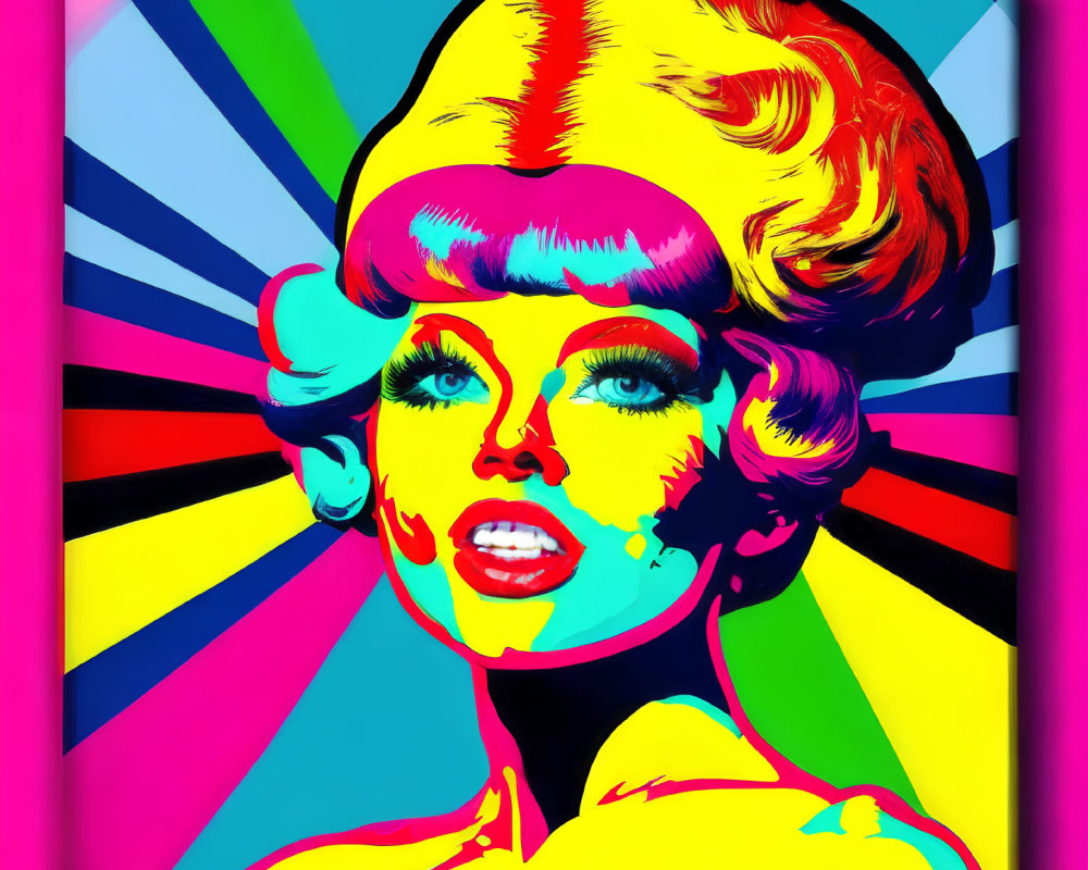 Vibrant Pop Art Portrait of Woman with Colorful Hairdo