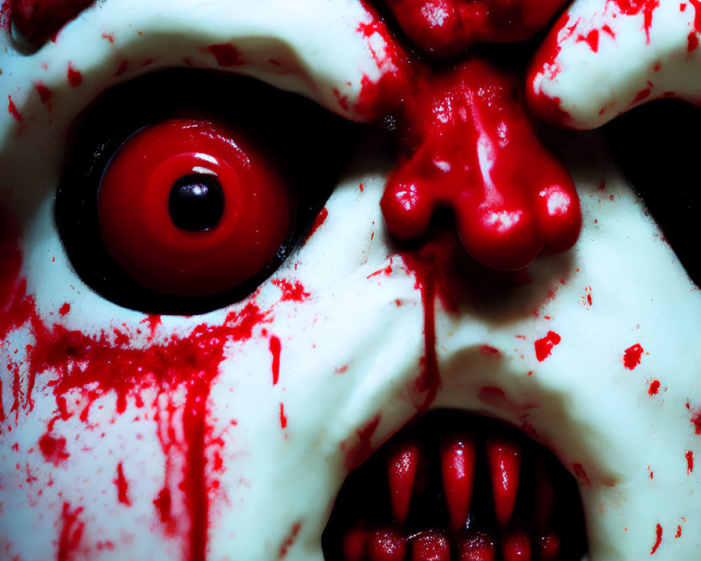 Detailed Horror-Themed Mask with Red Stains and Distorted Features