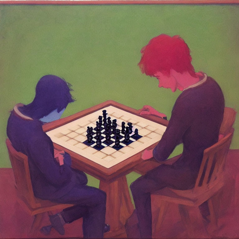 Two People Concentrating on a Game of Chess