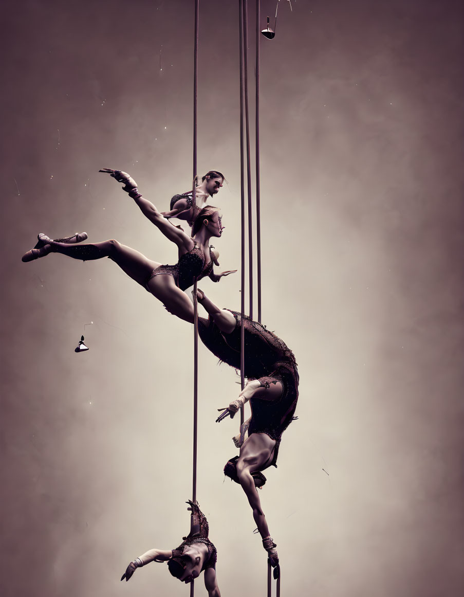 female trapeze circus acrobat in the action