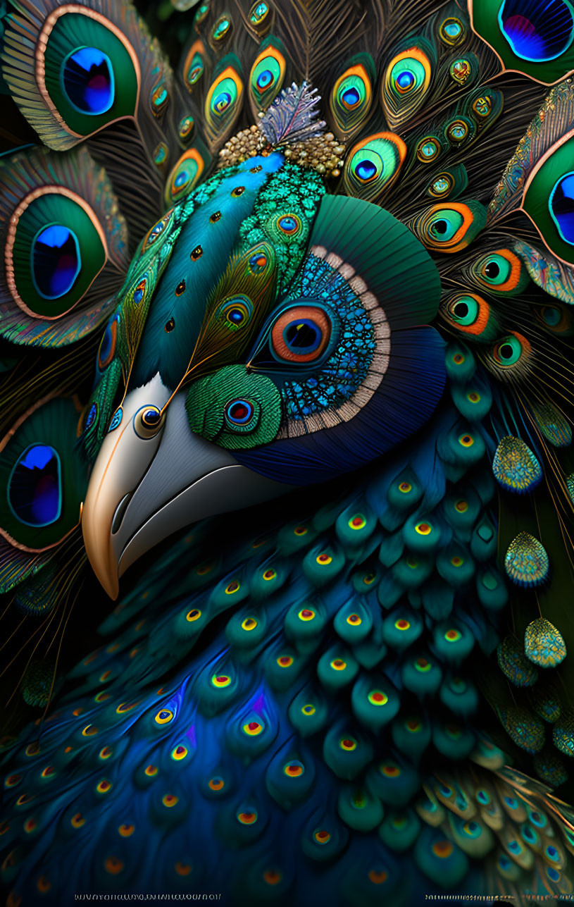 Colorful Peacock Illustration with Elaborate Feathers