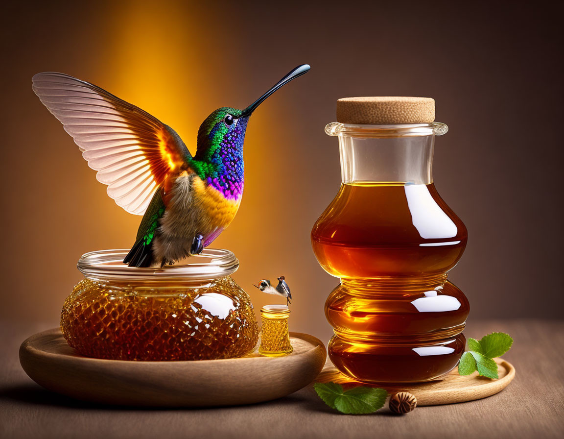 humming bird looking after honey