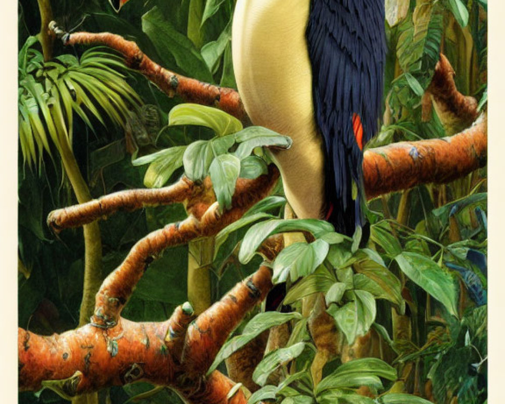 Colorful Toucan Perched on Branch in Lush Tropical Forest