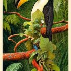 Colorful Toucan Perched on Branch in Lush Tropical Forest