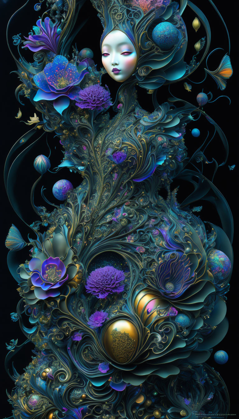 Fantasy black biomorphic floral arrangement 