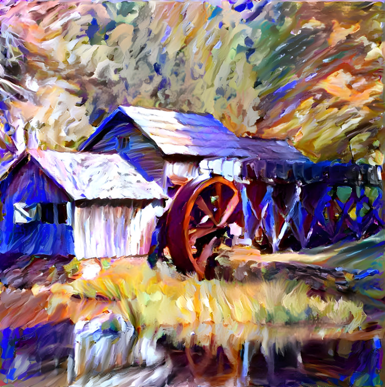 Barn with waterwheel 