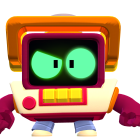 Colorful Cartoon-Style Illustration of Small Robot with Square Monitor Face, Green Eyes, and Backpack
