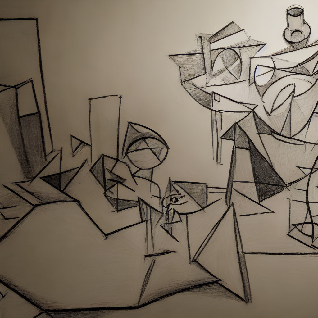 Monochrome geometric sketch of abstract still life