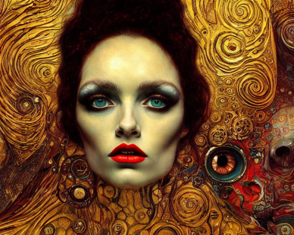 Striking makeup woman in surreal golden background