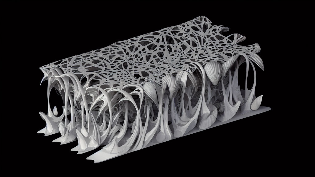 Detailed Organic Patterns on Black Background 3D-Printed Sculpture