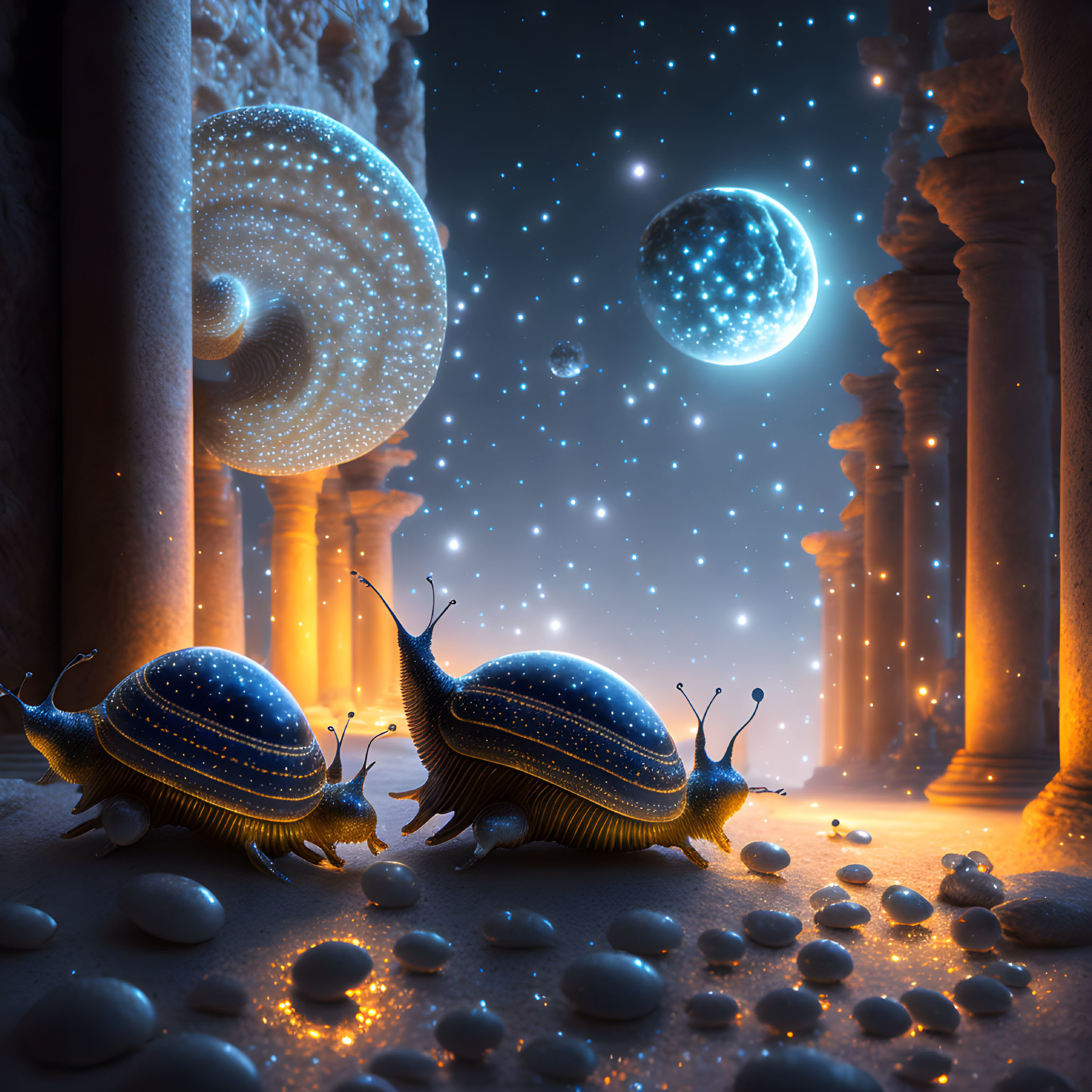 Alien Snails in Ancient Temple.