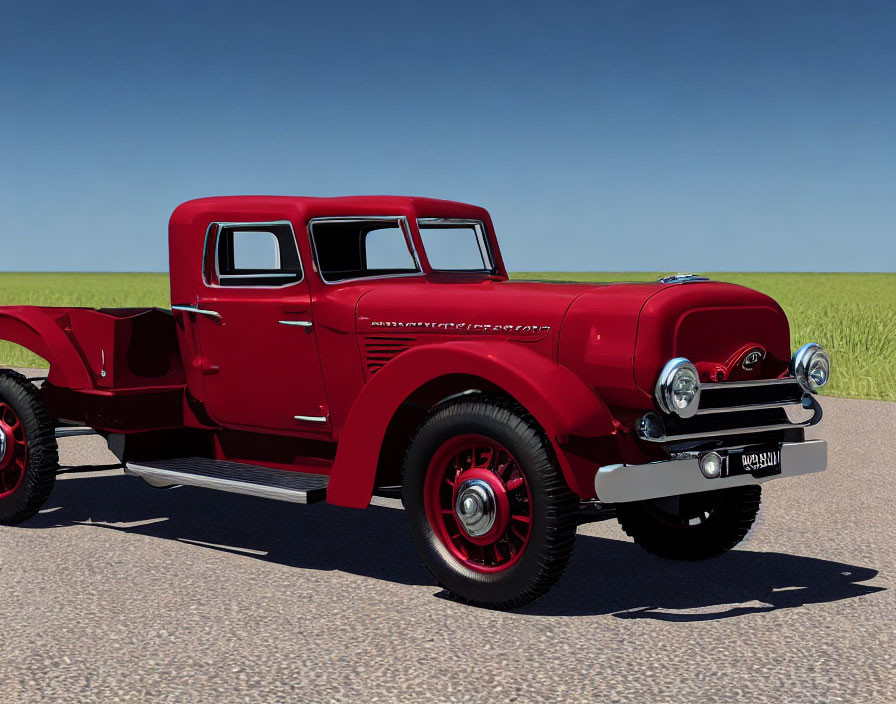 Vintage Red Pickup Truck with Dual Headlights and White-Wall Tires